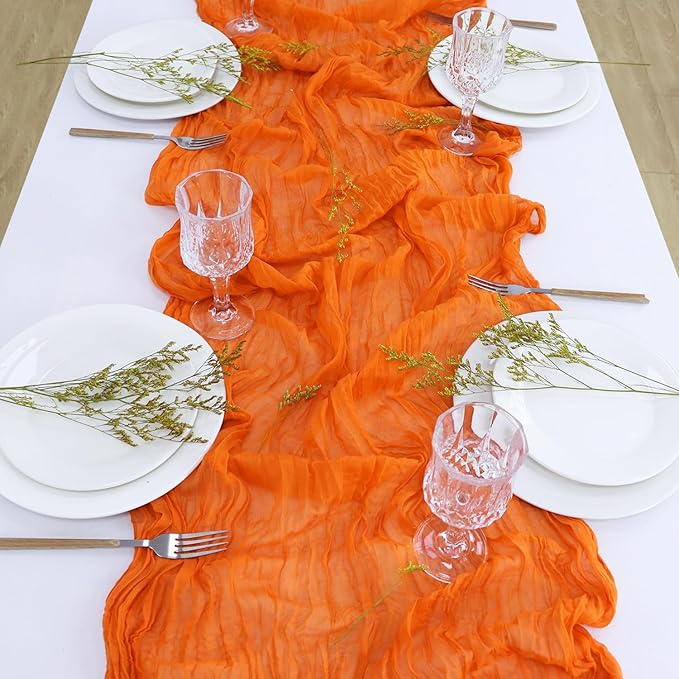 FUHSY Orange Cheesecloth Table Runner Bulk 5 Pack 10FT Rustic Cheese Cloths Fall Table Decoration Rustic Theme Gazue Table Runners for Wedding Reception Burnt Orange Halloween Runners for Tables