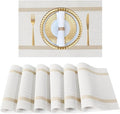 FAVE Placemats Set of 4 White Placemats Woven with Golden Thread Durable Vinyl Placemats Table Mats Set of 4 for Wedding, Banquet, Birthday, Party, Restaurant Decorations(White, 12"x18"-4PCS)