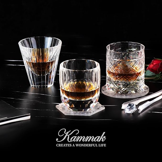 KAMMAK Whiskey Glasses Set of 2, 7.1 oz (210 ml) Old Fashioned Tumbler, Thick Base Crystal Glass with Delicate Rim & Seamless Design for Scotch, Bourbon, Cocktails, Lead-Free Barware