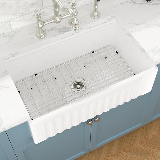 Sarlai 30 White Farmhouse Kitchen Sink - 30x20 Inch Farm Kitchen Sink Reversible Design Ledge Workstation White Ceramic Porcelain Fireclay Farmer Sinks 10" Inch Deep Single Bowl Basin
