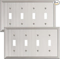 2-Pack Quad Toggle Light Switch Cover Plate, Durable Zinc Alloy Decorative Switch Plate Covers, Brushed Nickel 4 Gang Wall Plate for Toggle Light Switch and Rotary Dimmer Switch