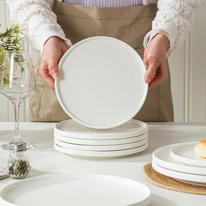 24 Piece Ceramic Dinnerware Set for 8, Modern Minimalist Stoneware Dinner Plates and Bowls, Microwave Safe, Dishwasher Safe, Versatile for All Seasons, Matte White