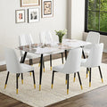 Modern Dining Set for 6, Sintered Stone Table Top, White Chairs, 62'' W x Unknown H x D, Dining Room