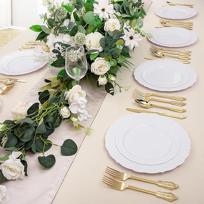 DaYammi 60PCS White Plastic Plates, Heavy Duty White Disposable Plates Premium 10inch Dinner Plates Hard Plastic Plates Disposable for Party Wedding Bridal Shower