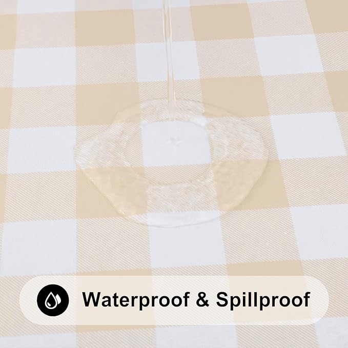 Smiry Rectangle Picnic Table Cloth, Elastic Waterproof Fitted Vinyl Tablecloths, Flannel Backed Buffalo Plaid Table Covers for Dining, Camping, Outdoor (White and Beige, 30" x 72")
