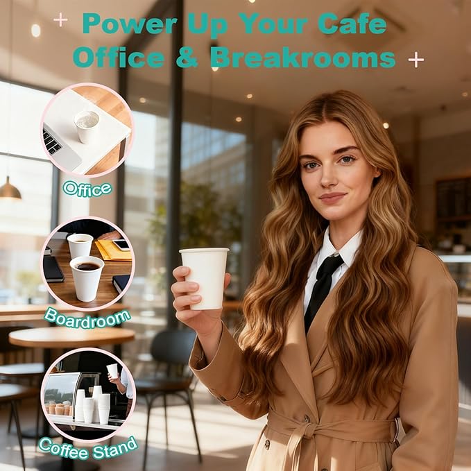 16 oz 100 Pack Disposable Coffee Cups, Bulk White Disposable Paper Cups, Coffee Cups for Hot Tea, Chocolate and Cold Drinks