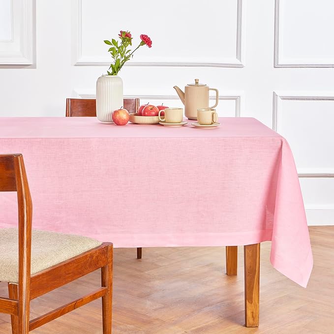 Solino Home Linen Tablecloth 60 x 120 Inch - 100% Pure Linen Pink Lemonade Table Cloth for Rectangle Tables - Fete, Machine Washable Tablecloth for Valentines, Spring, Easter