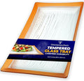 GAC Glass Serving Platter w/Gold Rain Flower Design - Rectangular Dinner Plates, Platters for Serving Food - Decorative Tray for Party - Microwave & Dishwasher Safe Serveware - 10x14 Inch