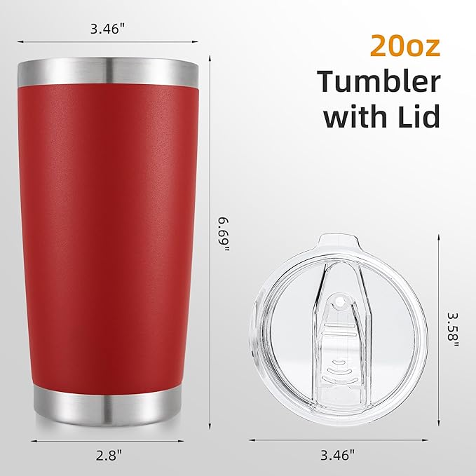 20 oz Tumbler with Lid Stainless Steel Insulated Tumblers Double Wall Vacuum Coffee Mug Powder Coated Tumbler Cups for Cold and Hot Drinks, Wine Red, 1 pack