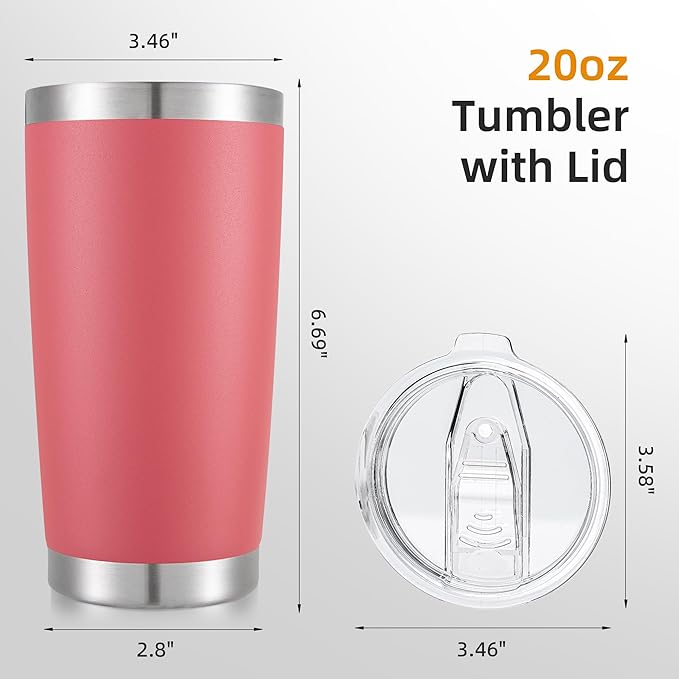 20 oz Tumbler Bulk with Lid Stainless Steel Insulated Tumblers Double Wall Vacuum Coffee Mug Powder Coated Tumbler Cups for Cold and Hot Drinks, Tropical Pink, 12 pack