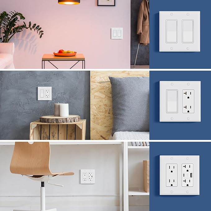 AIDA 2-Gang Decorative Wall Plates, Standard Size 4.53" H x 4.57" L, Unbreakable Thermoplastic, UL Listed - 4 Pack, Glossy White for Outlets & Switches