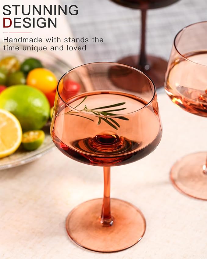Brown Coupe glasses Set of 6-13 oz Large Capacity Martini Glassware - Amber Colored Cocktail Glasses- 【Hand-Blown】 Colored Champagne Glass-Valentine's Day,Wedding Gifts