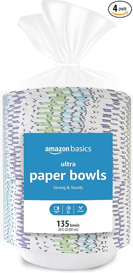 Amazon Basics Ultra Paper Bowls, 20 Oz, Disposable, 540 Count (4 packs of 135), White