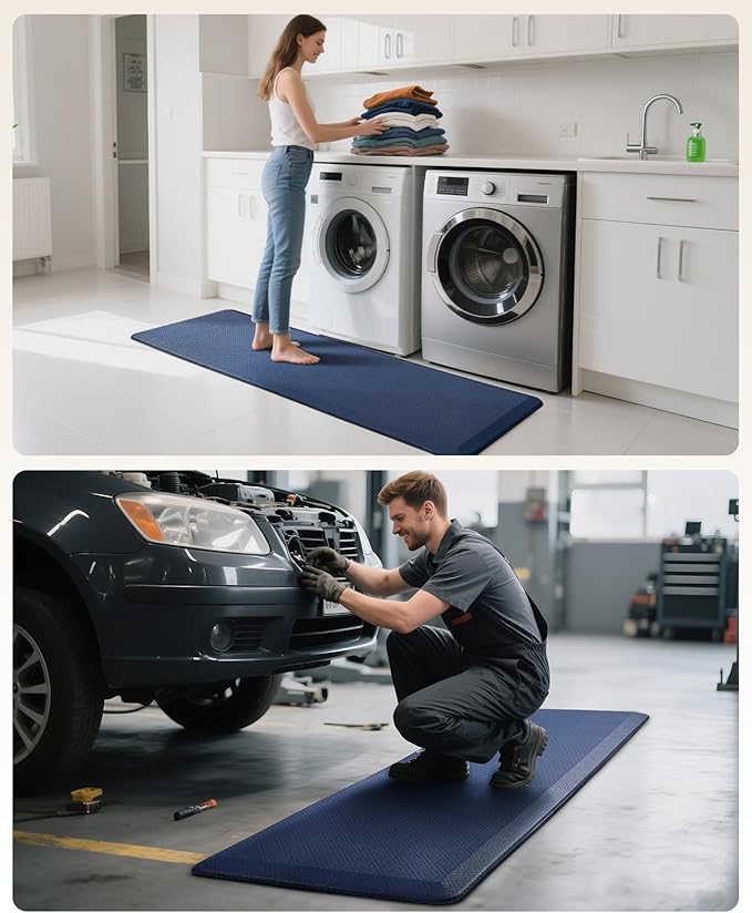 Ophanie Kitchen Mats for Floor, 3/4 Inch Thick Kitchen Rugs, 20'' x 60'' Anti Fatigue Standing Cushioned Mat, Waterproof,Comfort Ergonomic Mat for Office, Home, Sink,Blue Non-Slip Bottom