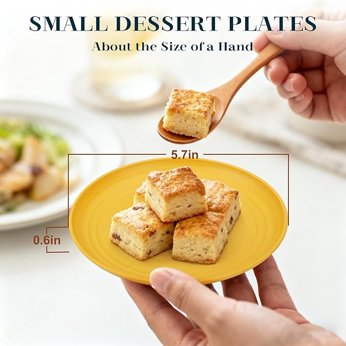 Appetizer Plates 5.7 Inch, Unbreakble Wheat Straw Plate Sets of 8, Plastic Plates Reusable, Microwave & Dishwasher Safe Small Plate for Dessert, Kitchen, Saucers, Party (Multicolor)