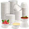 LeonBach 200 Pack 2oz Natural Sugarcane Paper Bowls, Compostable Paper Condiment Snack Sample Tasting Serving Cups Biodegradable Food Containers Small Dipping Cup, White