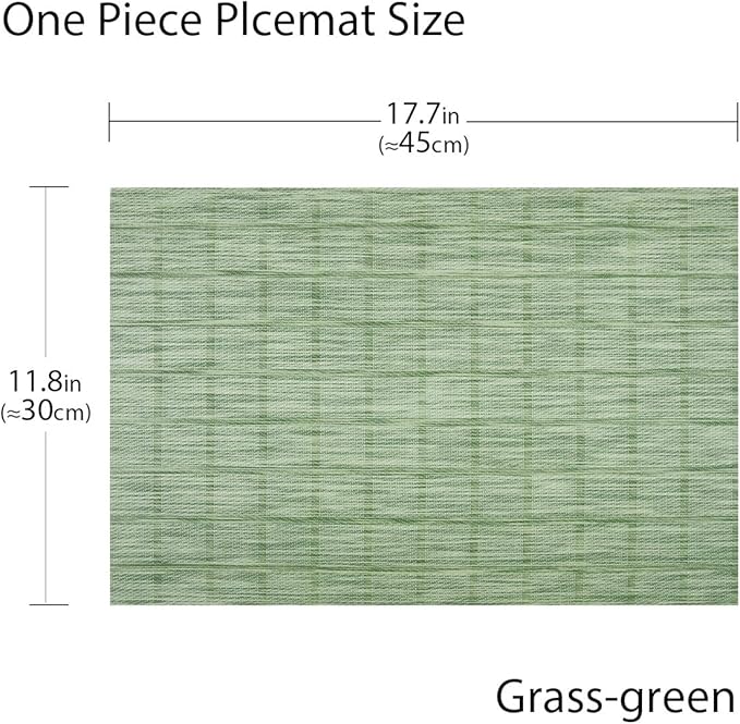 Woven Placemats Set of 4 Vinyl Heat-Resistant Table Mats Washable Kitchen Placemats for Dining Room (Grass Green)