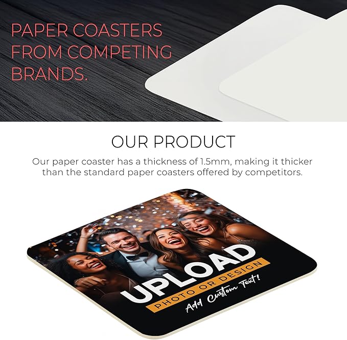 20 Pack Personalized Drink Coasters, Custom Cardboard Coasters with Photo and Text, Design Your Own Coaster for Events, Parties, Bars, and Unique Gifts, 3.95" Round, Design 7