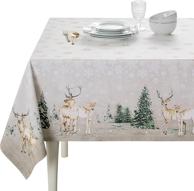 Maison d' Hermine Table Cloth Square Table 100% Cotton 54 x 54 Inches Fall Tablecloth Reusable Everyday Use for Thanksgiving Christmas Decorations Dining Farmhouse Party (Deer in The Woods)
