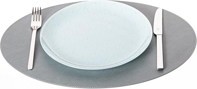 Nikalaz Oval Placemats Set (Pack of 4) Recycled Leather Table Mats 18 x 13 inches (45.7 x 33 centimetres), Kitchen Dining Table Decor by Nikalaz (Dirty Grey)