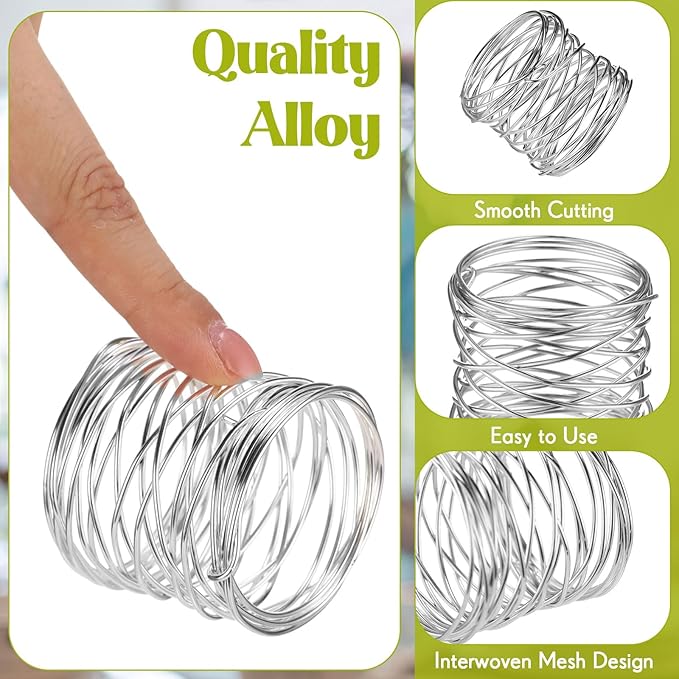 12 Pieces Napkin Rings Holders Handmade Round Mesh Heavy Duty Metal Napkin Rings Holder for Dinner Decoration Dining Table Parties Wedding Christmas(Silver)