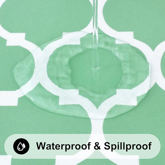 Smiry Round Plastic Table Cloth, Waterproof Vinyl Tablecloth with Flannel Backing for Round Tables, Wipeable Spillproof Tablecloths for Dining, Camping and Indoor (60" Round, Sage Green)