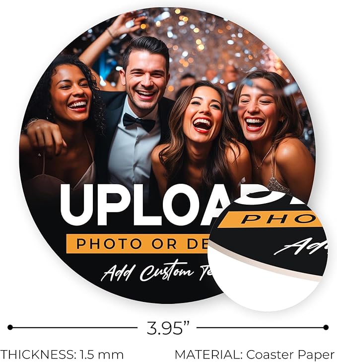 20 Pack, Personalized Drink Coasters, Custom Cardboard Coasters with Photo and Text, Design Your Own Coaster for Events, Parties, Bars, and Unique Gifts, 3.95" Round
