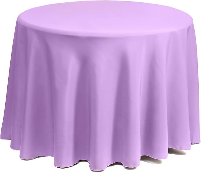 Gee Di Moda Round Tablecloth - 120 Inch Lavender Round Table Cloth for 60 to 96 Inch Round Tables - Heavy Duty Washable Fabric - for Buffet Table, Holiday Party, Dinner, Wedding & Baby Shower