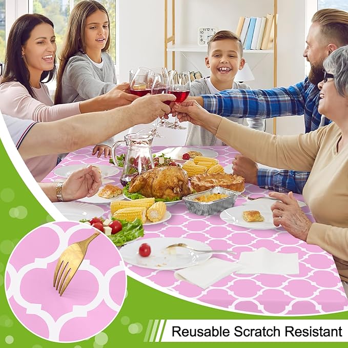 Smiry Rectangle Table Cloth, Waterproof Vinyl Tablecloth with Flannel Backing for Rectangle Tables, Wipeable Spillproof Plastic Tablecloths for Dining, Camping, Indoor and Outdoor, (54"x78", Pink)