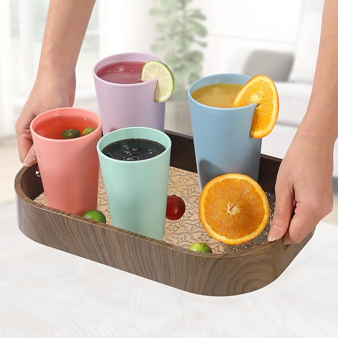 24 Pcs Unbreakable Plastic Cups Set, 20 oz Reusable Plastic Cups, Stackable Water Tumblers, Drinking Cup for Kitchen, Outdoor, BPA-free, Dishwasher Refrigerator and Microwave Safe (20 oz, 6 Colors)