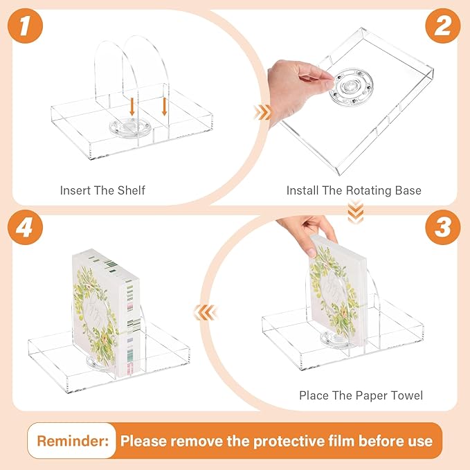 Acrylic Napkin Holder, Rotating Clear Napkin Dispenser for Salt and Pepper Holder Tray, Acrylic Tissue Box for Dining Table Decor, Kitchen, Bar, Restaurant