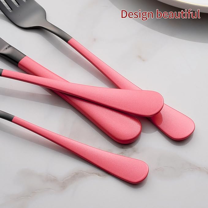 20-Piece Pink Silverware Set 18/0 Stainless Steel Black Silverware Set Yellow Handle Cutlery Black Set Service for 4 Dinner Knives Forks Spoons Set Flatware Set Finish Dishwasher Safe
