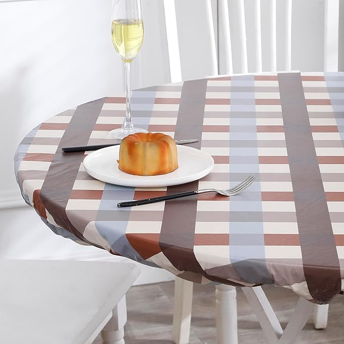 Walrus Round Vinyl Fitted Tablecloth with Flannel Backing Elastic Edge Design Table Cover Waterproof Oil-Proof PVC Table Cloth Stain-Resistant Best for 45"-56" Round