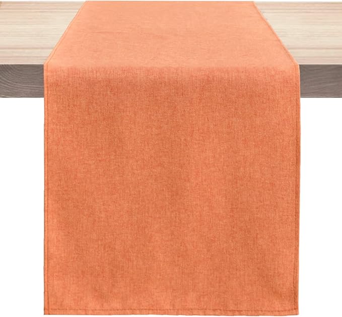 Orange Table Runner 13 x 36 Inches Long, Cotton Linen Farmhouse Style Fall Dresser Scarf for Kitchen Dining Coffee Table Parties Wedding Home Decor (13” x 36”, Orange)