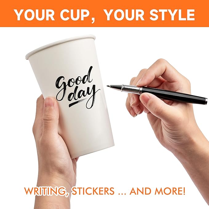 50 Pack 16 oz Disposable Coffee Cups with Lids and Sleeves, Paper Coffee Cups for Hot/Cold Drinks, Leak-Proof To Go Cups for Home, Cafes, Events and Office