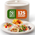 Compostable 3-Compartment Paper Plates, 125 Count, 10 Inch, Heavy Duty Disposable Divided Lunch Trays, Biodegradable Bagasse Sectional Plates for Buffet, Parties, Events & Daily Use, (Nature)