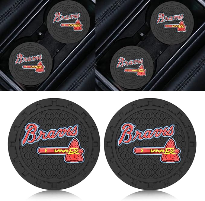 Silicone Braves Car Cup Holder Coasters,Baseball Fans Car Coasters for Atlanta Braves Fans, Non-Slip Universal Fit Cup Holder Insert