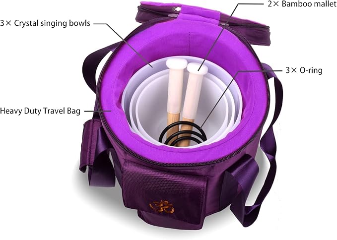 FMTY 7inch 8inch 9inch Crystal singing bowls set sound bowl for healing Mindfulness, Meditation, Yoga, Spiritual and Body Healing Chakra Singing Bowl (7C+8D+9A, 7inch+8inch+9inch with Travel bag)