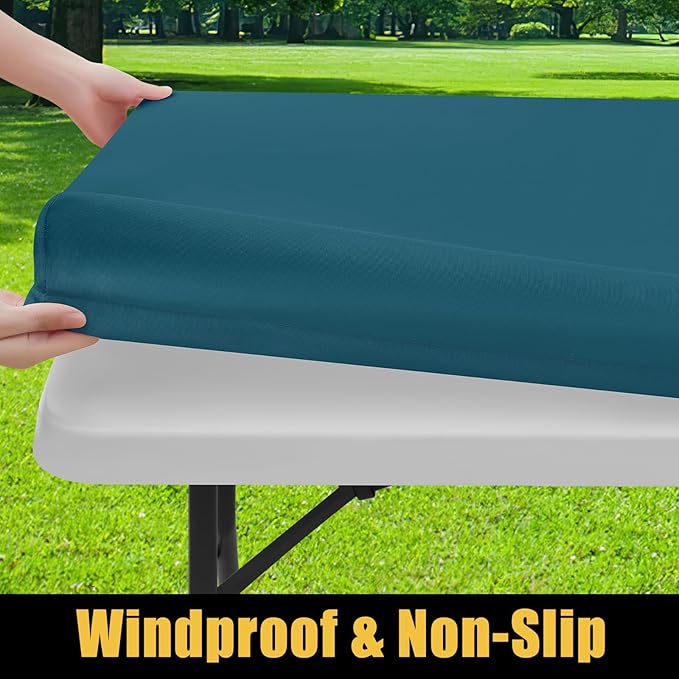 Smiry Rectangle Picnic Table Cloth, Waterproof Elastic Fitted Tablecloths for 5 Foot Tables, Washable Polyester Table Cover for Camping, Indoor and Outdoor (Peacock Blue, 30"x60")