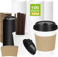 100 Pack 12 oz Disposable Coffee Cups with Lids and Sleeves, Leak-Proof To Go Coffee Cups, PLA White Paper Coffee Cups for Hot Beverage