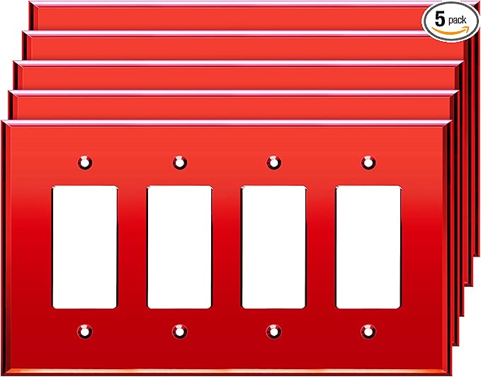 LIDER Reflective Acrylic Decorator Wall Plate, Mirrored Light Switch Plate, Plexiglass Outlet Cover, Acrylic Glass, Oversized 4-Gang 5.25" x 8.88", LWP-34O-ARD5P, Red, 5 Pack