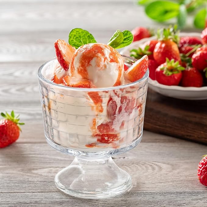 Peohud 6 Pack Glass Dessert Bowls, 10 Oz Footed Ice Cream Cups, Crystal Trifle Bowl Parfait Cup for Fruits, Pudding, Sundaes, Milkshakes, Nuts, Snack