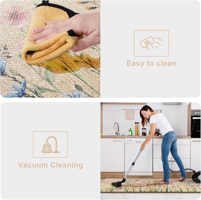 KIMODE Anti Fatigue Kitchen Mat, Cushioned Farmhouse Kitchen Runner, Non Slip Waterproof Kitchen Mat for Floor, Memory Foam Standing Desk Mat for Laundry, Office, Sink Brown 17.3"x59"