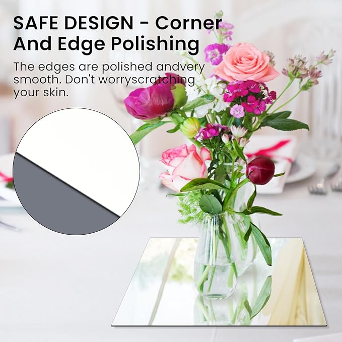 Mirror Centerpieces for Tables, 12" Square, Set of Glass Mirror Table Centerpieces with Non-Slip Foot, Candle Plate for Wedding Decorations, Parties, Christmas, 2mm Thick