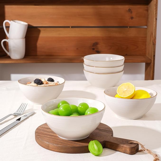famiware Tempus Plates and Bowls Sets for 6, 18 Pieces Stoneware Dinnerware Sets, Dishes Set, Reactive Glaze Dishware Sets, Dishwasher & Microwave Safe - Antique White