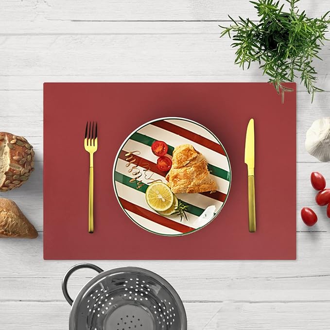 Silicone Placemats, Placemats for Dining Table, Kids Placemats Set of 4, Non-Slip,Waterproof, Heat Resistant Table Protector, Outdoor Placemat for Patio Table (Wine Red)