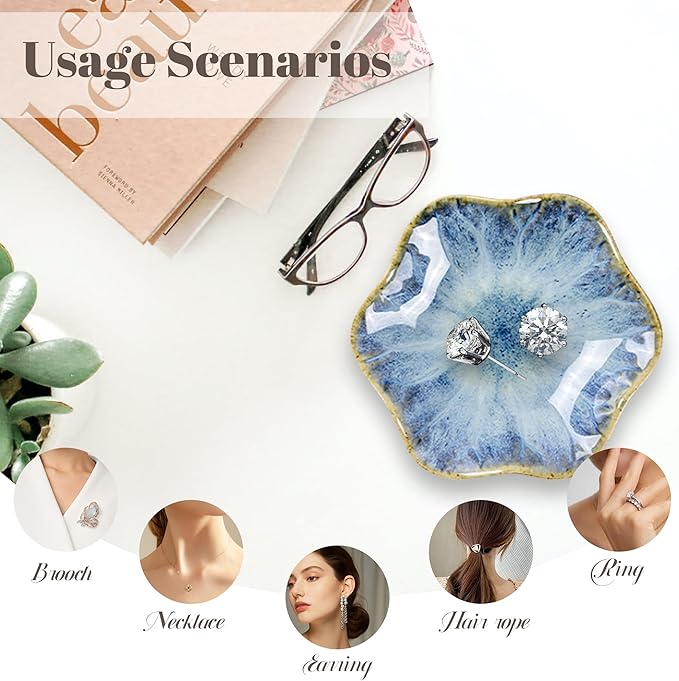 Ceramic Jewelry Tray Ring Dish, 4.33 Inch Key Bowl Ceramic Tray 4PCS, Ttrinket Dish Jewelry Dish, Home Decoration, Gifts for Girlfriend Daughter Mother,Mother's Day Gift