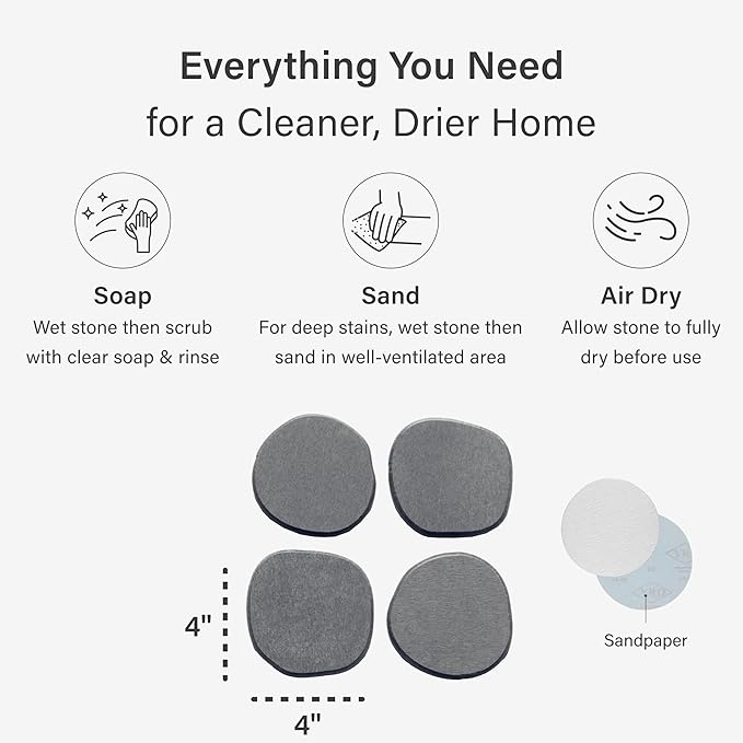 Dorai Home Stone Coaster Set – 4 Absorbent Diatomite Coasters for Instant Drying, Modern Design, Slate Stone