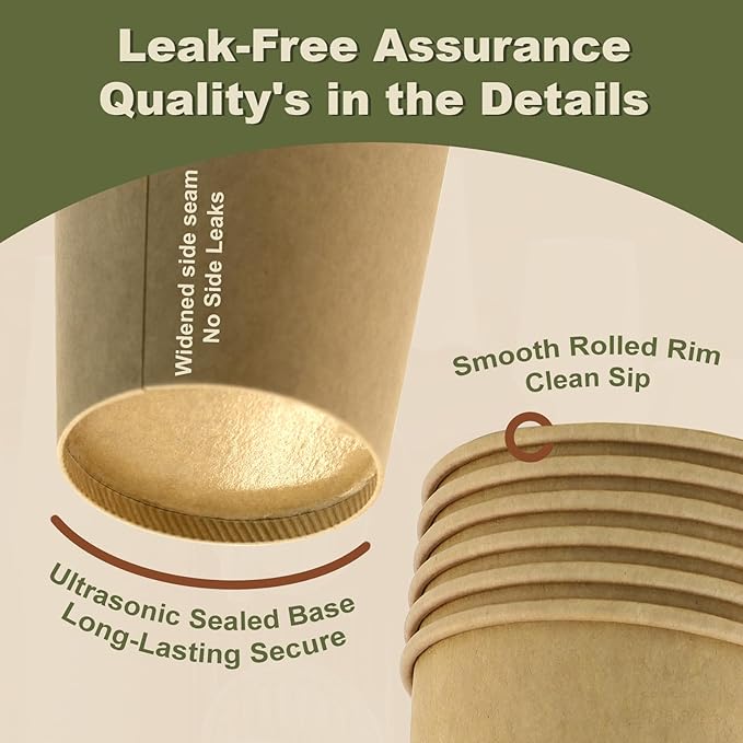 8 oz 200 Pack Disposable Coffee Cups, Bulk Brown Disposable Paper Cups, Coffee Cups for Hot Tea, Chocolate and Cold Drinks
