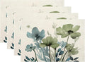 Spring Floral Placemats 12x18 Inches Set of 4,Watercolor Blue Green Flower Decorative Rectangle Summer Decor Floral Decoration Table Mats for Party, Home Kitchen,Dining Table Decoration
